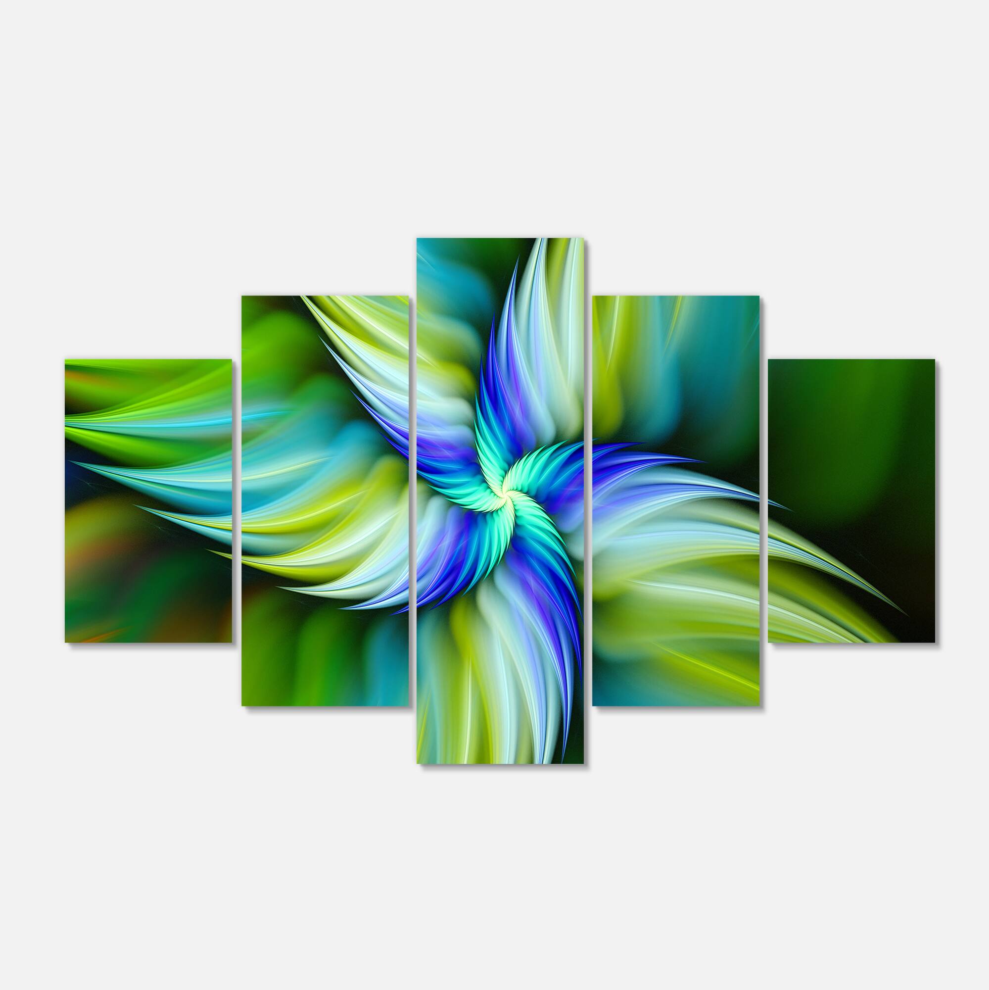 Designart - Rotating Fractal Green Star - Large Floral Canvas Art Print